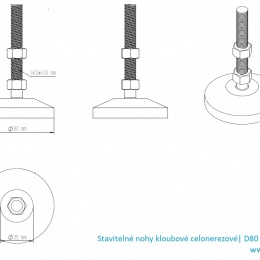 Stavitelné nohy kloubové celonerezové| D80 M12 100 mm_rozměry