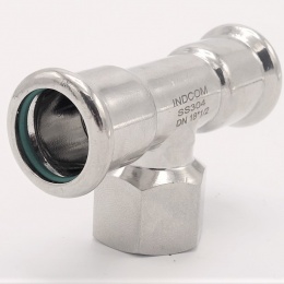 T-kus, lisovací F/F(závit vnitřní)/F 18_1/2"_18, nerezová ocel