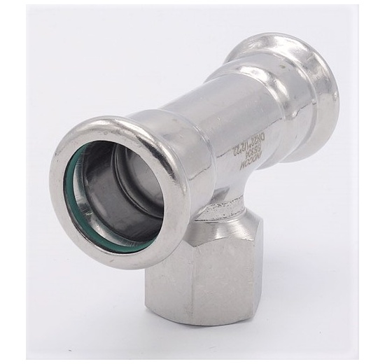 T-kus, lisovací F/F(závit vnitřní)/F 22_1/2"_22, nerezová ocel