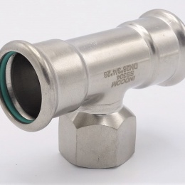 T-kus, lisovací F/F(závit vnitřní)/F 28_3/4"_28, nerezová ocel