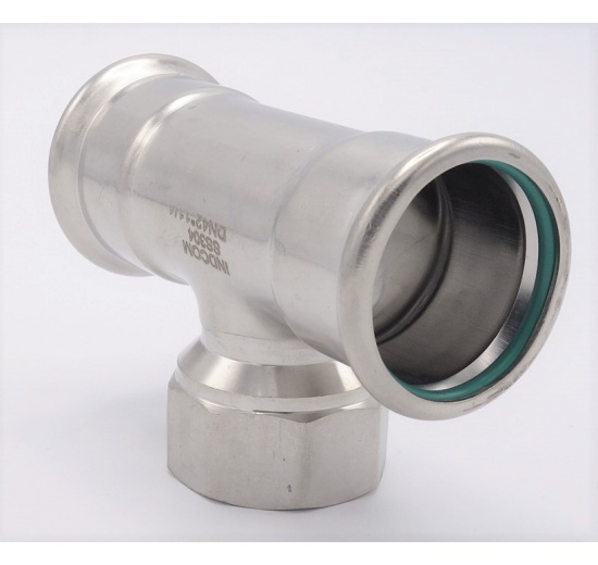 T-kus, lisovací F/F(závit vnitřní)/F 42_1 1/4"_42, nerez