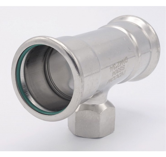 T-kus, lisovací F/F(závit vnitřní)/F 42_3/4"_42, nerezová ocel