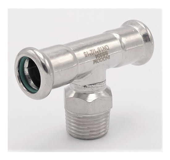 T-kus, lisovací F/M(závit vnější)/F 15_1/2"_15, materiál nerezová ocel