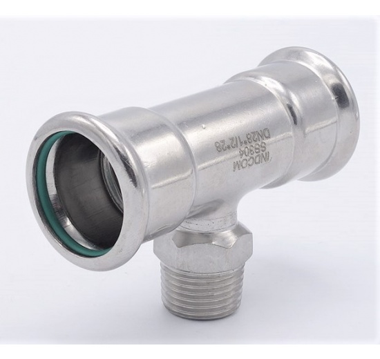 T-kus, lisovací F/M(závit vnější)/F 28_1"_28, nerezová ocel