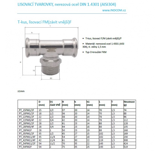 T-kus, lisovací F/M(závit vnější)/F
