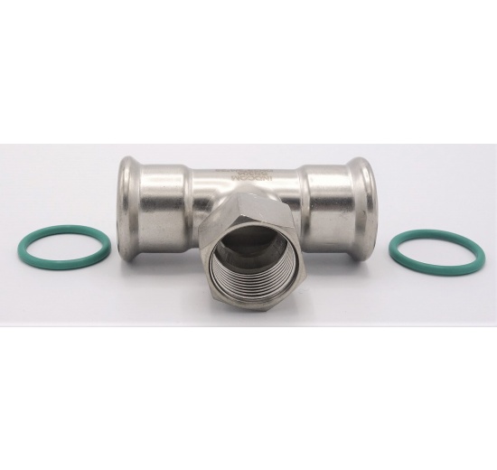 T-kus, nerezový,lisovací F/F(závit vnitřní)/F 28_3/4"_28