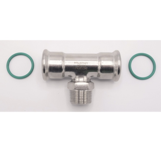 T-kus, nerezový, lisovací F/M(závit vnější)/F 28_3/4"_28