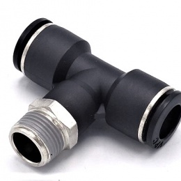 T kus otočný, závit dole - nástrčné šroubení z plastu