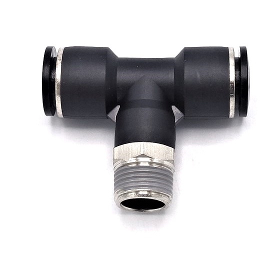 T kus otočný, závit dole - nástrčné šroubení z plastu