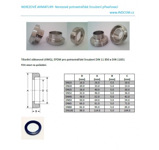Těsnění pro závitové hrdlo dle DIN 11851 |EPDM, DN15
