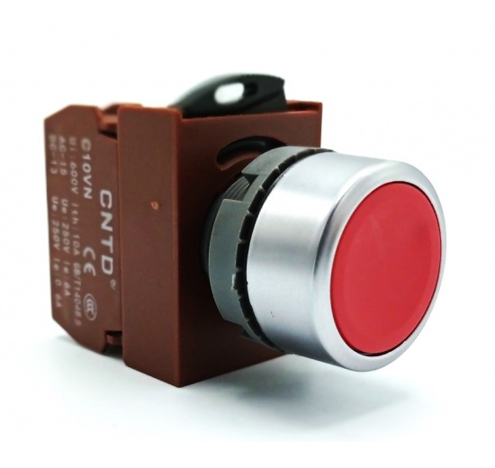 Tlačítko neprosvětlené - červené, 1x NO kontakt