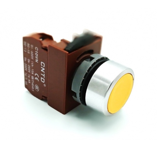 Tlačítko neprosvětlené - žluté, 1x NO kontakt