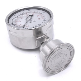 Tlakoměr, číselník 100 mm (spodní připojení), s oddělovací membránou CLAMP DIN32676, límeček 64 mm