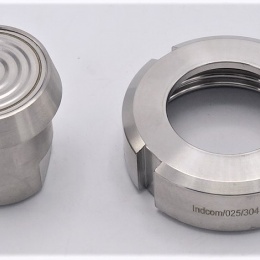 Tlakoměr s oddělovací membránou, potravinářské šroubení DIN 11851, číselník 100 mm, matice DN25