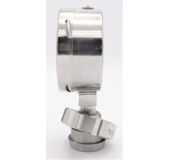 Tlakoměr s oddělovací membránou, potravinářské šroubení DIN 11851, číselník 100 mm,matice DN40| 0-4 bar