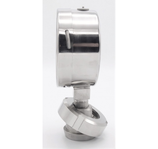 Tlakoměr s oddělovací membránou, potravinářské šroubení DIN 11851, číselník 100 mm,matice DN32, 0-10 bar