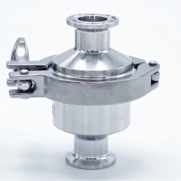 zpětná klapka z nerezové oceli 1.4301 (AISI 304), norma CLAMP DIN32676, dvoudílná, těsnění EPDM černé (ethylen-propylen)