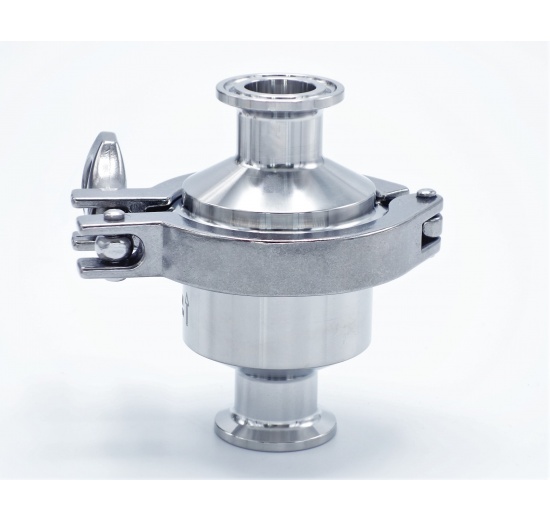 zpětná klapka z nerezové oceli 1.4301 (AISI 304), norma CLAMP DIN32676, dvoudílná, těsnění EPDM černé (ethylen-propylen)